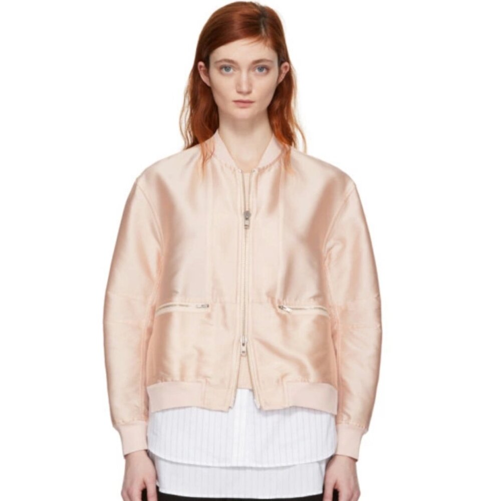 3.1 Phillip Lim Pink Silk Blend Oversized Bomber Jacket
